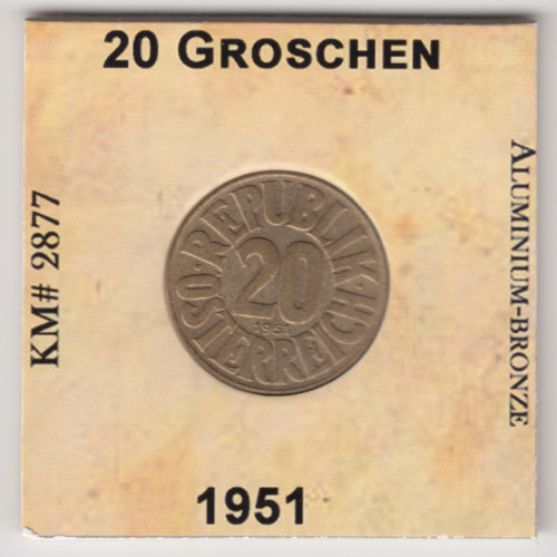 20 Грошей 1951 - Австрия
