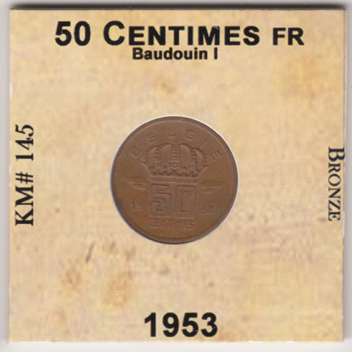 50 Сантимов 1953 - Бельгия - French text 50 Сантимов 1953 - Бельгия - French text