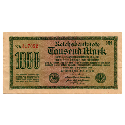 1000 Mark Reichsbanknote 1922 - P#76b – Thorns Watermark Pattern 1000 Mark Reichsbanknote 1922 - P#76b – Thorns Watermark Pattern