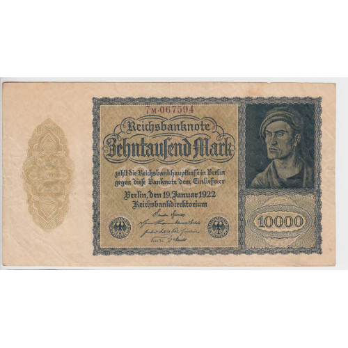 10000 Mark 1922 - Reichsbanknote, small issue 10000 Mark 1922 - Reichsbanknote, small issue