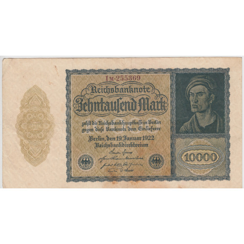 10000 Mark 1922 - Reichsbanknote, small issue 10000 Mark 1922 - Reichsbanknote, small issue
