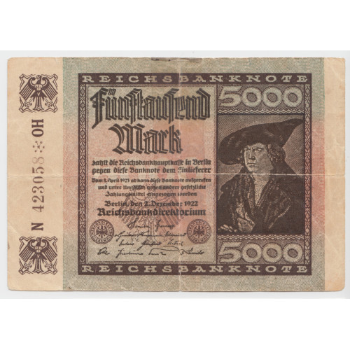 5000 Mark Reichsbanknote 1922 5000 Mark Reichsbanknote 1922