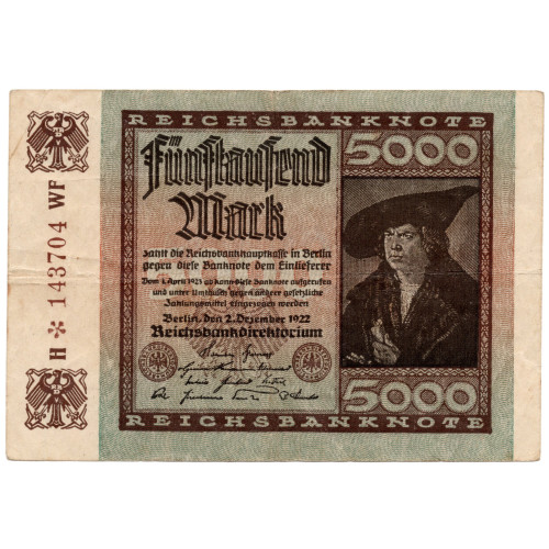 5000 Mark Reichsbanknote 1922 5000 Mark Reichsbanknote 1922