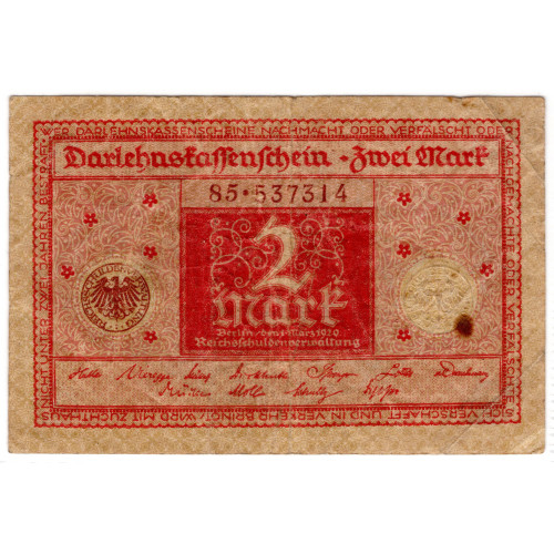 2 Mark 1920 - Darlehnskassenschein 2 Mark 1920 - Darlehnskassenschein