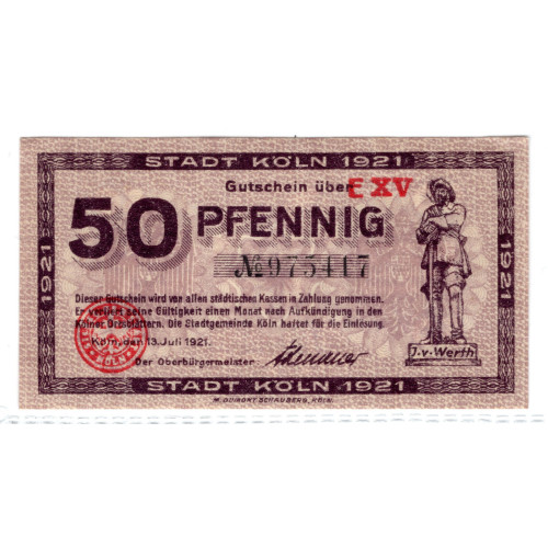 50 Pfennigs 1921 - City of Cologne (notgeld) 50 Pfennigs 1921 - City of Cologne (notgeld)