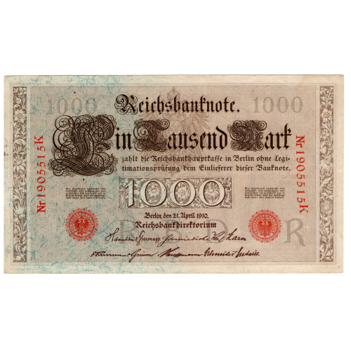 1000 Mark Reichsbanknote; red seals 1000 Mark Reichsbanknote; red seals