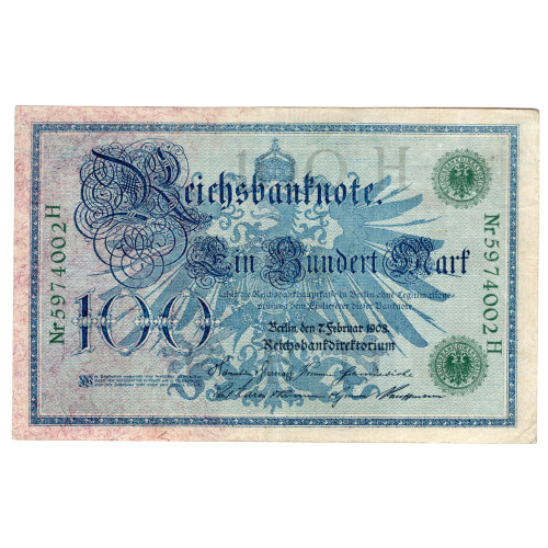 100 Mark 1908- Reichsbanknote; green seal 100 Mark 1908- Reichsbanknote; green seal