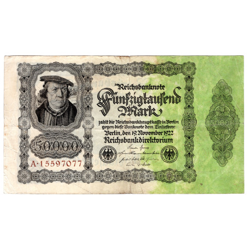 50000 Mark 1922 - Reichsbanknote; without eagle underprint 50000 Mark 1922 - Reichsbanknote; without eagle underprint