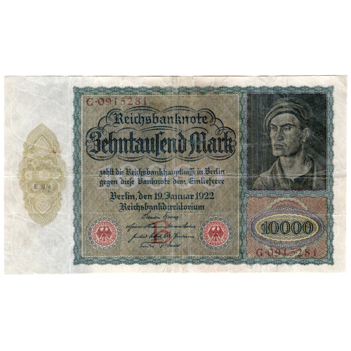 10000 Mark Reichsbanknote 1922 10000 Mark Reichsbanknote 1922