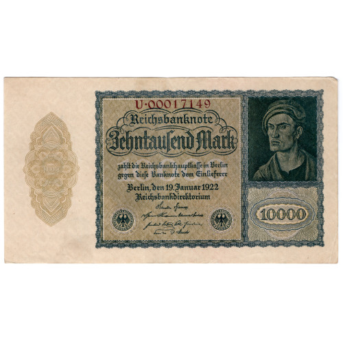 10000 Mark 1922 - Reichsbanknote, small issue 10000 Mark 1922 - Reichsbanknote, small issue