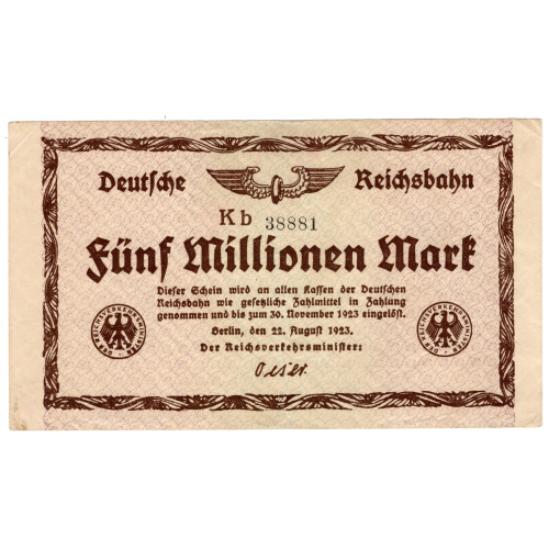 5 Million Mark 1923 - Deutsche Reichsbahn 5 Million Mark 1923 - Deutsche Reichsbahn