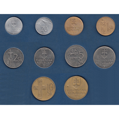 Набор из 5 монет монет Словакии 1993 Набор из 5 монет монет Словакии 1993