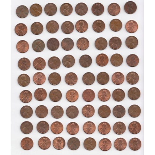 Набор из 72 монет США достоинством 1 цент Набор из 72 монет США достоинством 1 цент